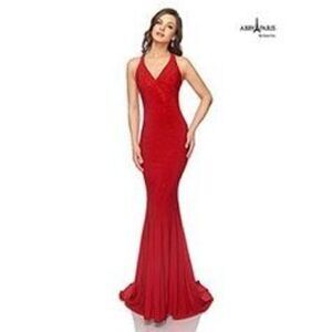 Abby Paris 981010 Size 2 Hot Red Long Fitted Prom Dress Jersey Formal Gown NEW